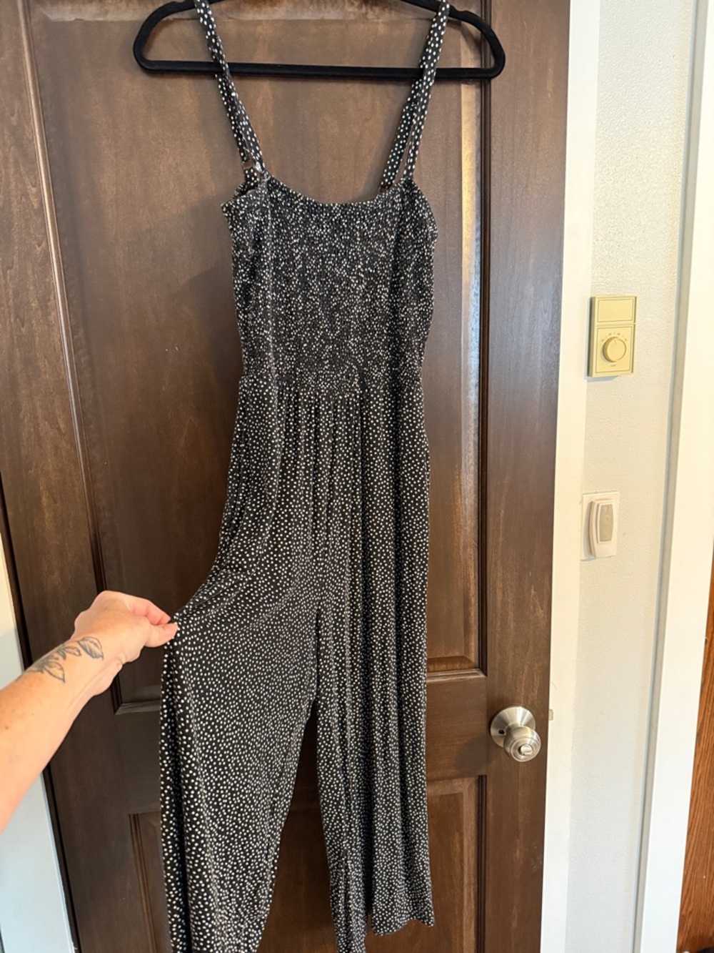 Old Navy Black & White Polka Dot Smocked Jumpsuit